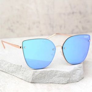 Quay Lexi Blue and Gold Mirrored Cat-Eye Sunglasses